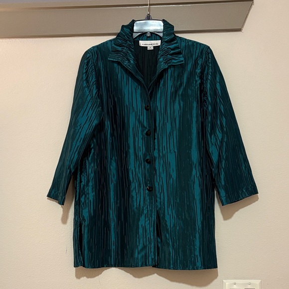 Caroline Rose Jackets & Blazers - Caroline Rose Teal Crinkle Jacket SZ S EUC